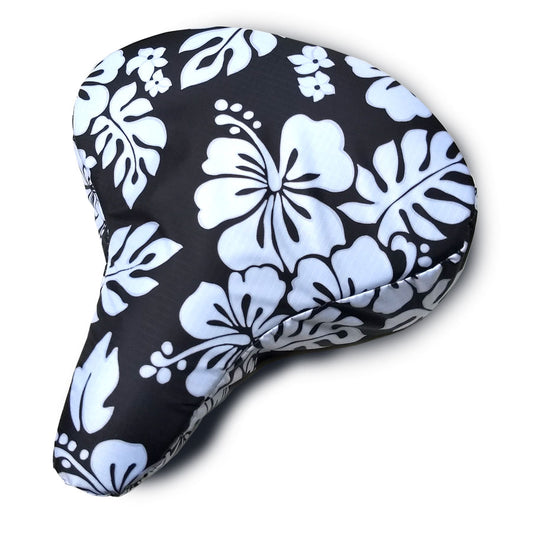 Bike Seat Cover Padded- Black & White Hibiscus