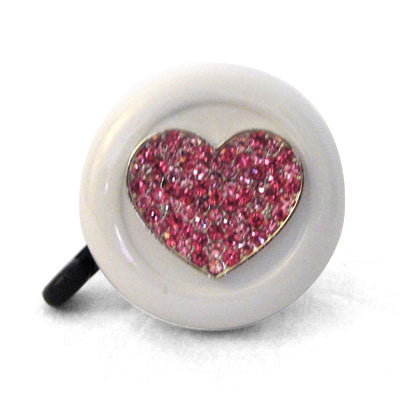 Bike Bell- Rhinestone Pink Heart (White)