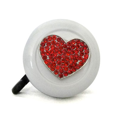 Bike Bell- Rhinestone Red Heart (White)