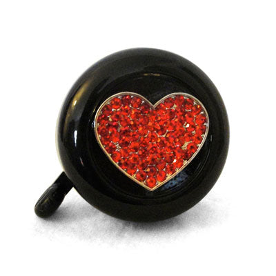 Bike Bell- Rhinestone Red Heart (Black)