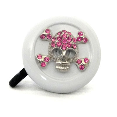 Bike Bell- Rhinestone Pink Skull (White)