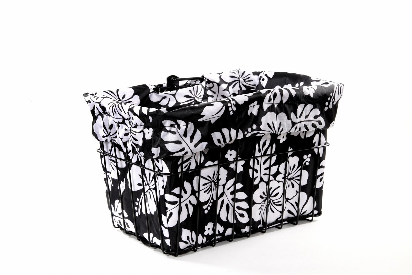 Bike Basket Liner- Black White Hibiscus