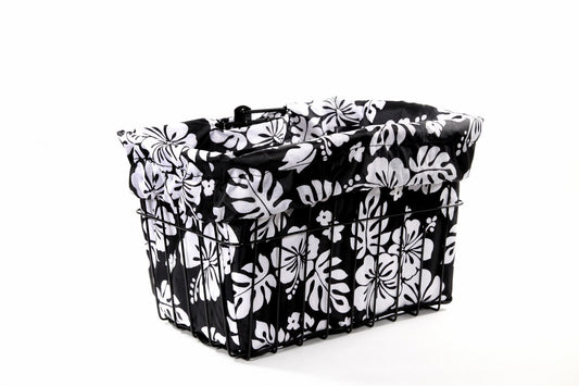 Bike Basket Liner- Black White Hibiscus