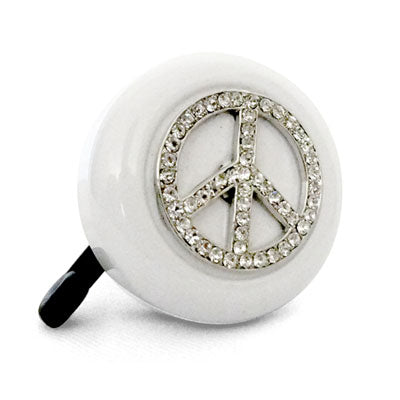 Bike Bell- Rhinestone White Peace Sign