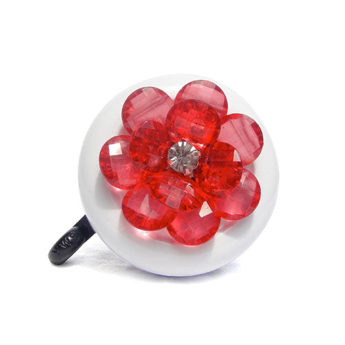 Bike Bell- Bling Flower Red (White)