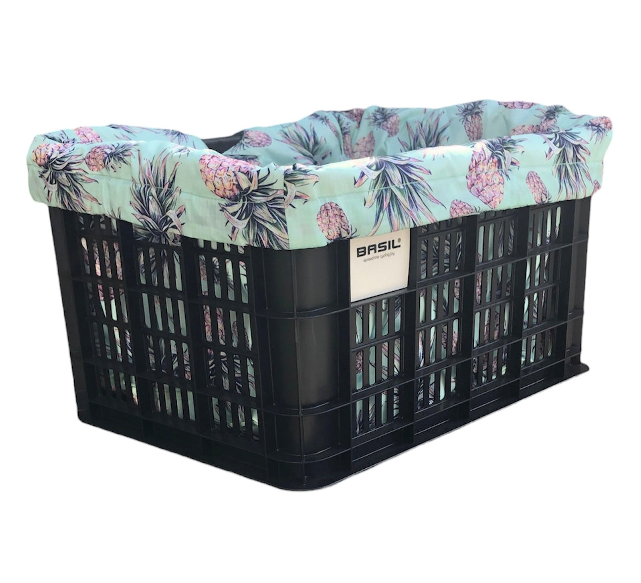 E-Bike Bicycle Basket Liner, REAR Rack Basket Liner & Tote in One, Fits Larger Baskets 18x12x12 - Pineapple