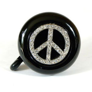 Bike Bell- Rhinestone Black Peace Sign