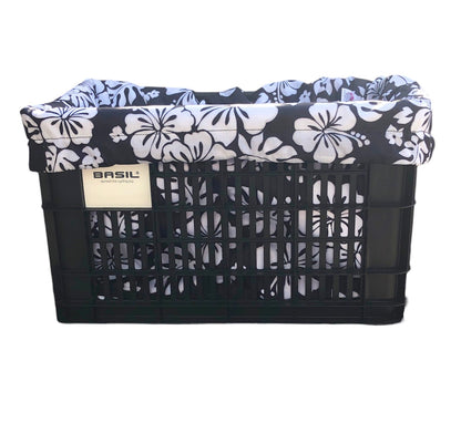 E-Bike Bicycle Basket Liner, REAR Rack Basket Liner & Tote in One, Fits Larger Baskets 18x12x12 -  Hibiscus