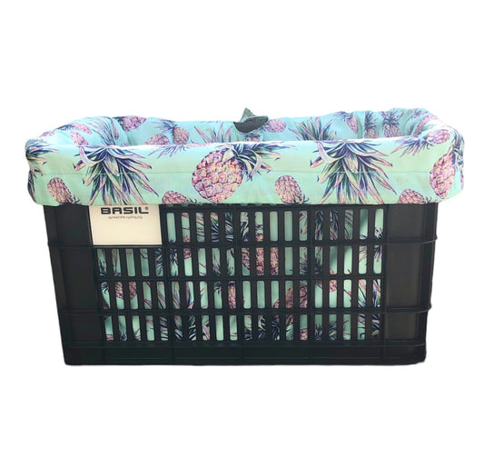 E-Bike Bicycle Basket Liner, REAR Rack Basket Liner & Tote in One, Fits Larger Baskets 18x12x12 - Pineapples