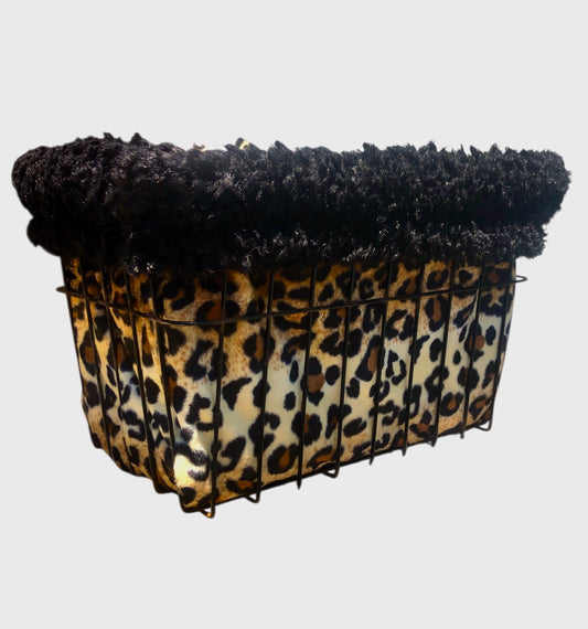 Bike Basket Liner- Super Soft Leopard Faux Fur Teddy Black Velour