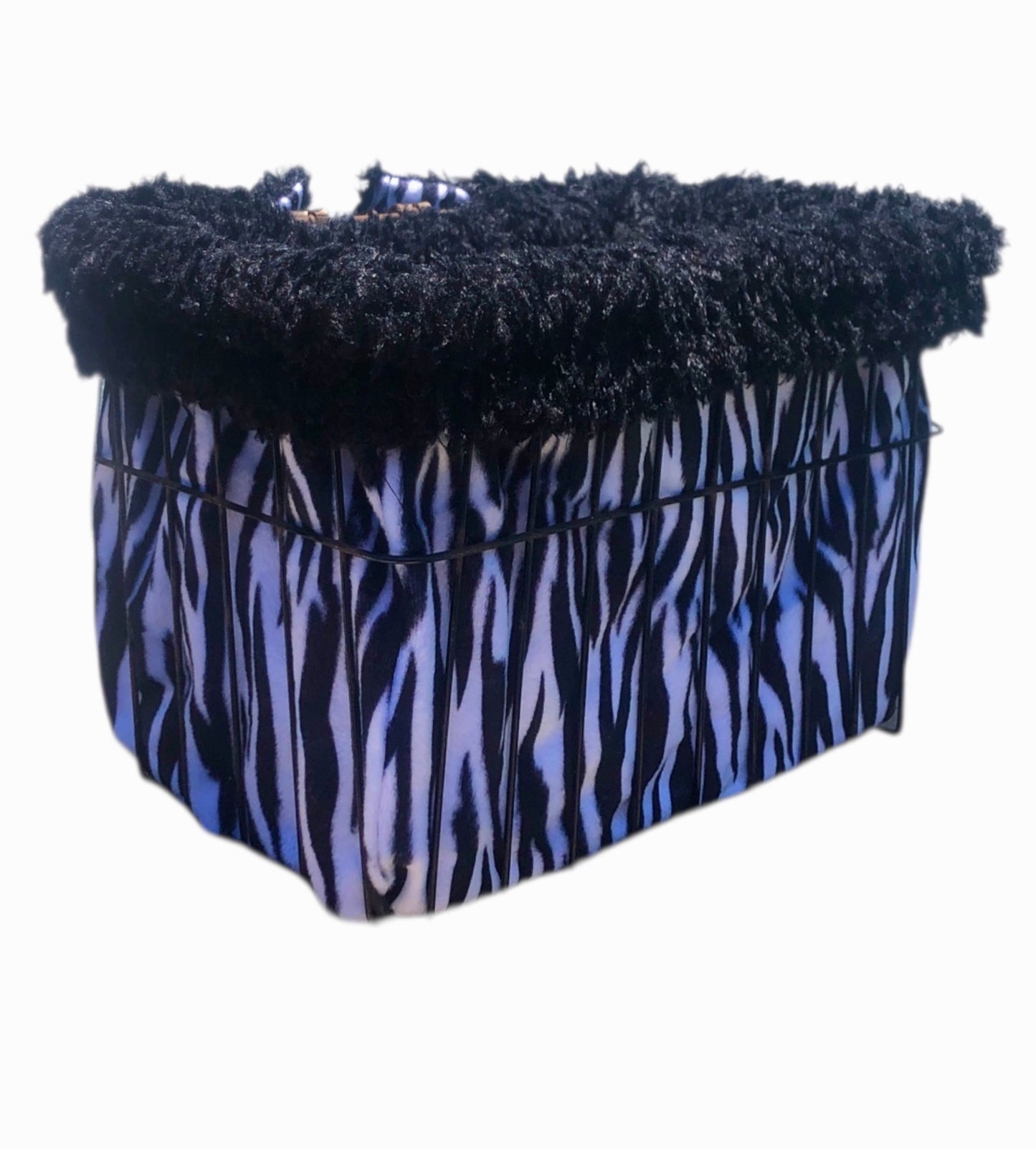 Bike Basket Liner-  Super Soft Zebra Faux Fur Teddy Black Velour