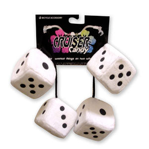 Fuzzy Dice Tassels - White