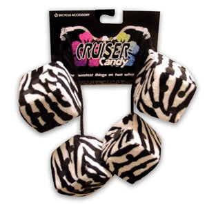 Fuzzy Dice Tassels - White Zebra